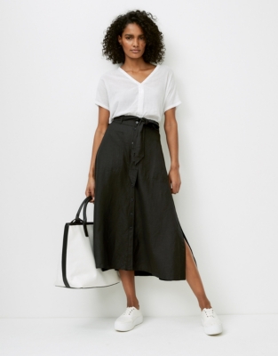 Linen Button-Front Skirt | Clothing Sale | The White Company UK