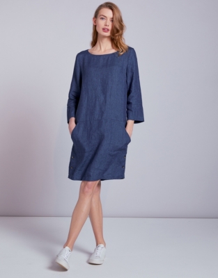 Linen Button Side Dress | Clothing Sale | The White Company UK