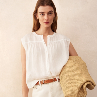 Linen Button Through Boho Shell Top