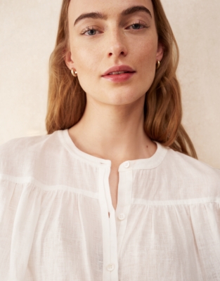 Linen Button Through Boho Shell Top