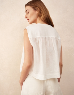 Linen Button Through Boho Shell Top