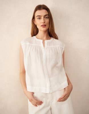 Linen Button Through Boho Shell Top