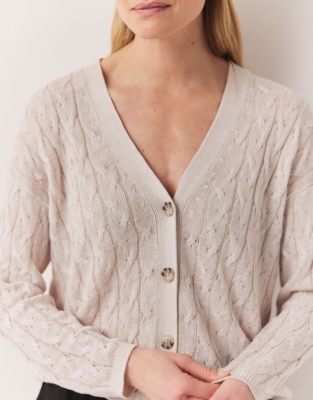 Linen Cable V-Neck Cardigan