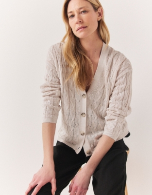 Linen Cable V-Neck Cardigan | Sweaters & Cardigans | The White Company