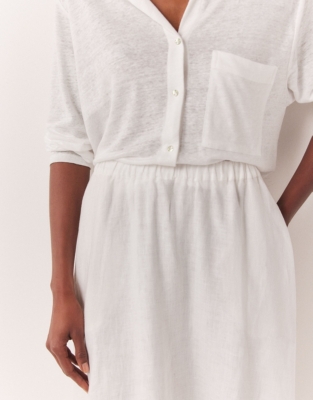 Linen Circle Midi Skirt - White