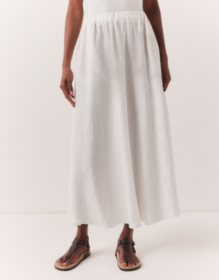 Linen Circle Midi Skirt - White