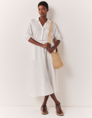 Linen Circle Midi Skirt - White