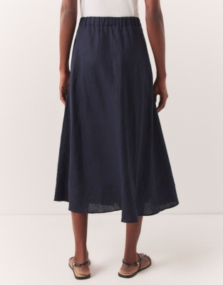 Linen Circle Midi Skirt - Navy