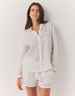 Linen Classic Short Pajama Set - White