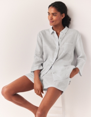 Linen Classic Short Pajama Set - Linen Blue