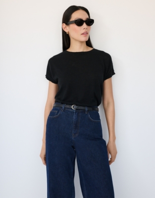 Linen Cotton Button Back Knitted T-Shirt