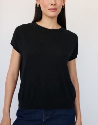 Linen Cotton Button Back Knitted T-Shirt