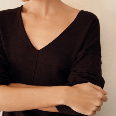 Linen Cotton Deep V-Neck Jumper
