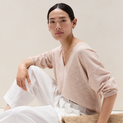 Linen Cotton Deep V-Neck Jumper