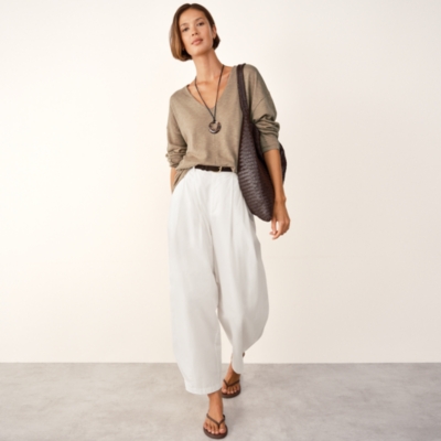 Linen Cotton Deep V-Neck Jumper