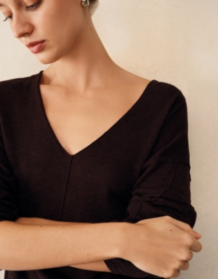 Linen Cotton Deep V-Neck Jumper