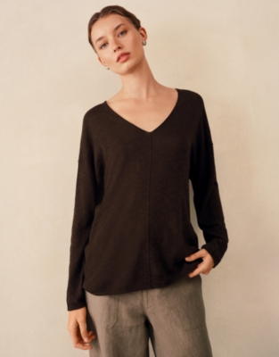 Linen Cotton Deep V-Neck Jumper