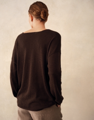 Linen Cotton Deep V-Neck Jumper