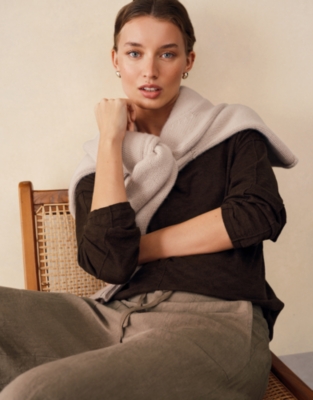 Linen Cotton Deep V-Neck Jumper