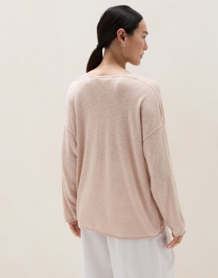 Linen Cotton Deep V-Neck Jumper - Linen Pink