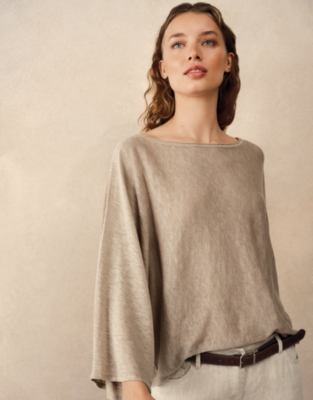 Linen Cotton Oversized Batwing Jumper