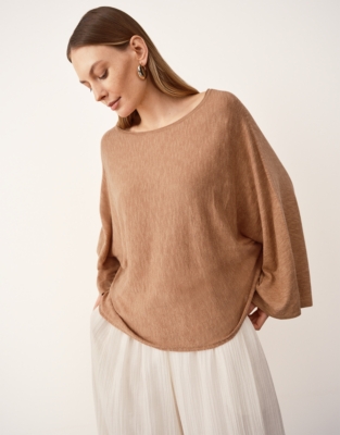 Linen Cotton Oversized Batwing Jumper - Dusty Clay