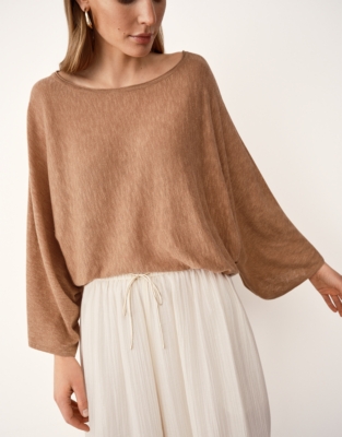 Linen Cotton Oversized Batwing Jumper - Dusty Clay