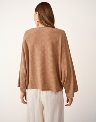 Linen Cotton Oversized Batwing Jumper - Dusty Clay