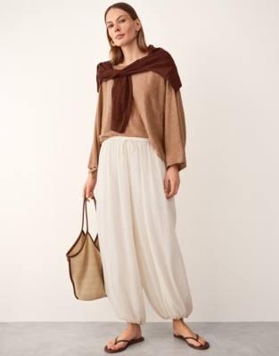Linen Cotton Oversized Batwing Jumper - Dusty Clay