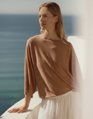 Linen Cotton Oversized Batwing Jumper