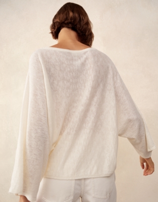 Linen Cotton Oversized Batwing Jumper - Scandi White