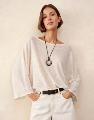 Linen Cotton Oversized Batwing Jumper - Scandi White