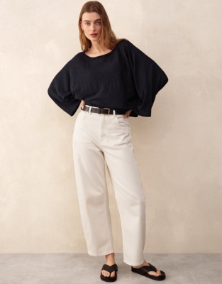 Linen Cotton Oversized Batwing Jumper
