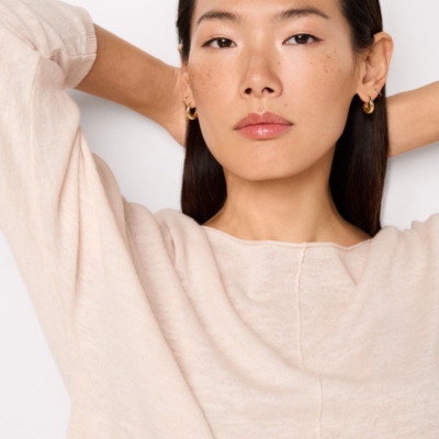 Linen Cotton Slash Neck Batwing Jumper