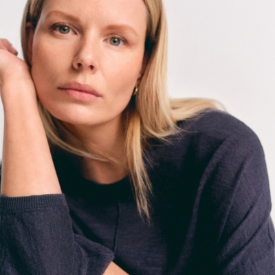 Linen Cotton Slash Neck Batwing Jumper