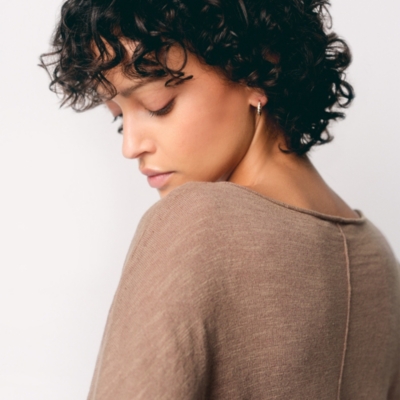 Linen Cotton Slash Neck Batwing Jumper