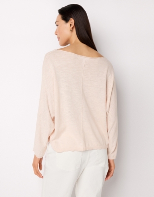 Linen Cotton Slash Neck Batwing Jumper - Shell