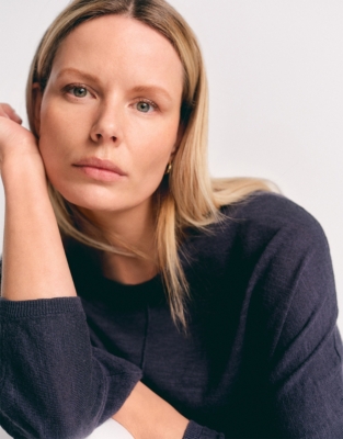 Linen Cotton Slash Neck Batwing Jumper