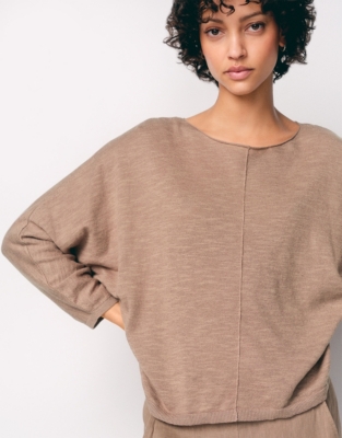 Linen Cotton Slash Neck Batwing Jumper