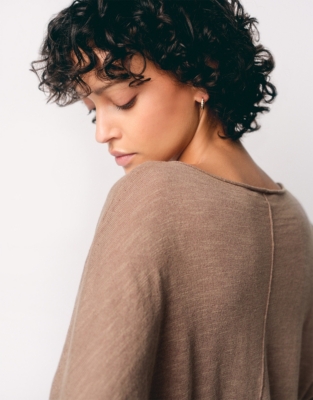 Linen Cotton Slash Neck Batwing Jumper
