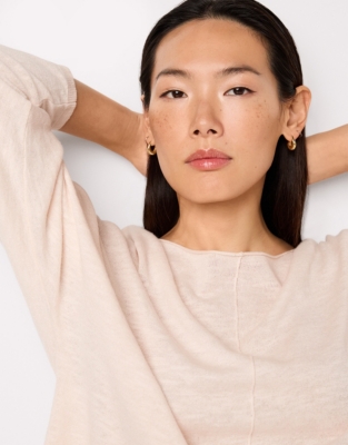 Linen Cotton Slash Neck Batwing Sweater
