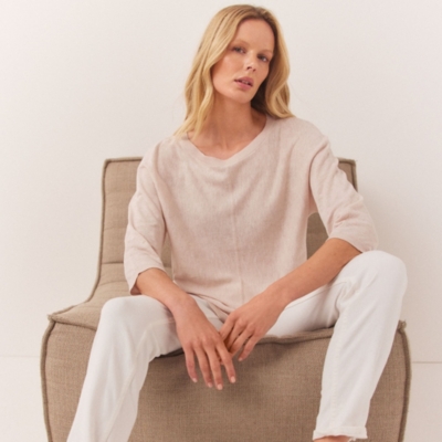 Linen Cotton Slash Neck Jumper