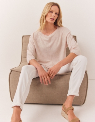 Linen Cotton Slash Neck Jumper