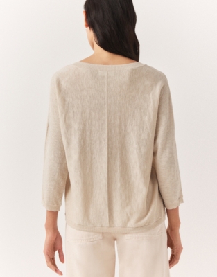 Linen Cotton Slash Neck Sweater