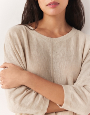 Linen Cotton Slash Neck Sweater