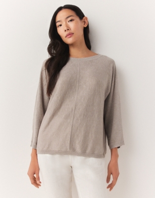 Linen Cotton Slash Neck Sweater