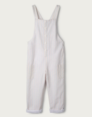 white linen dungarees