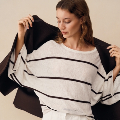Linen Cotton Stripe Oversized Batwing Jumper
