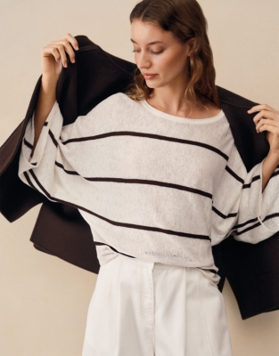 Linen Cotton Stripe Oversized Batwing Jumper