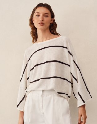 Linen Cotton Stripe Oversized Batwing Jumper